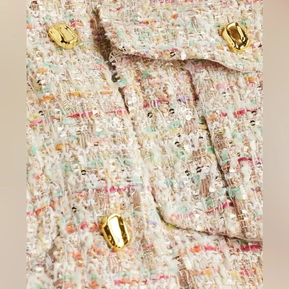 Sequin Tweed Novelty Button Cropped Bomber Jacket - Picture 7 of 8